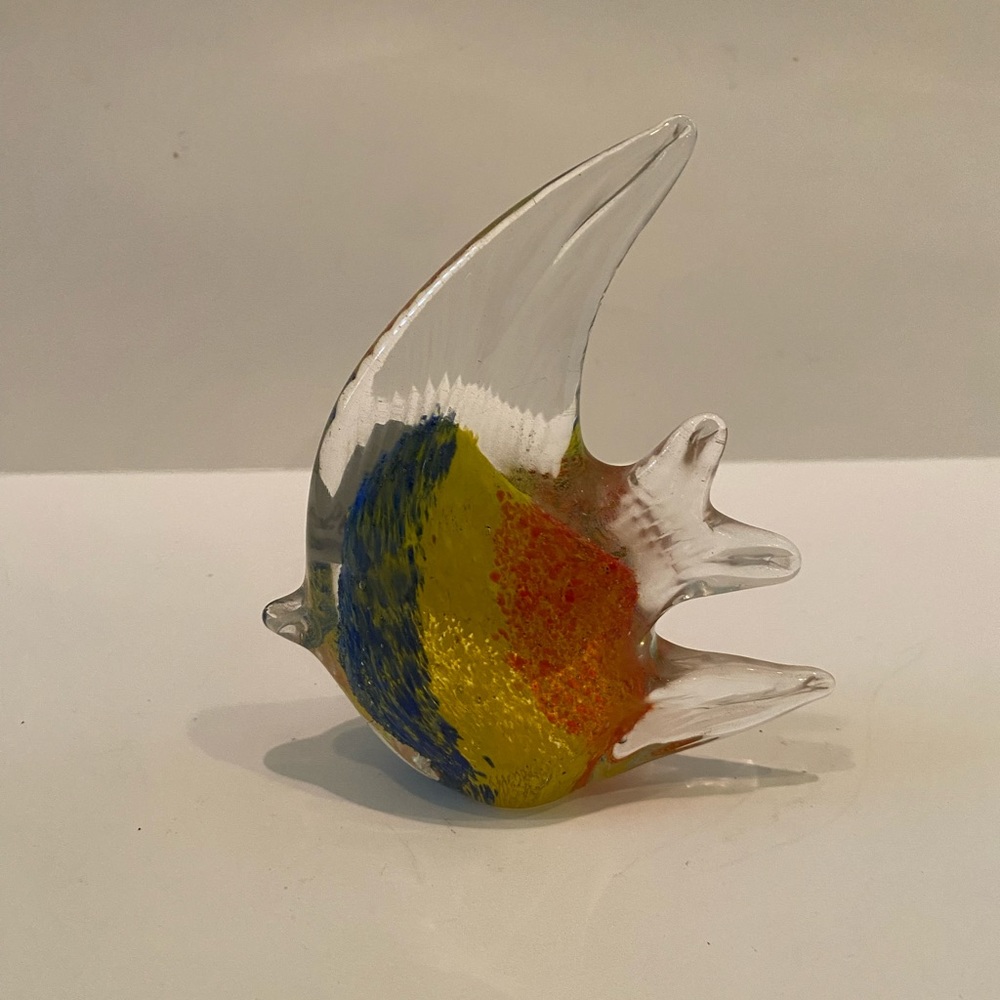 Blown Art Glass Tropical Fish Cobalt Blue Yellow Orange Angel Paperweight